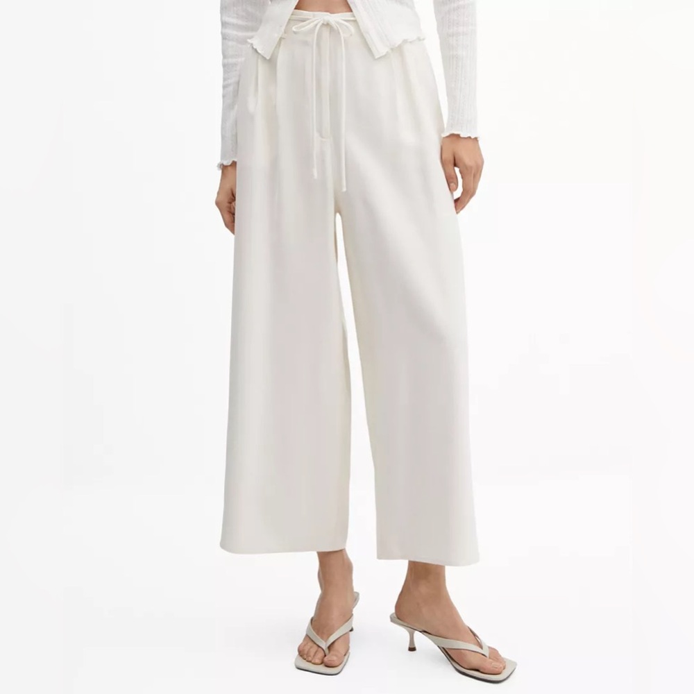 Mango Tie Belt Wide Leg Cropped Pants